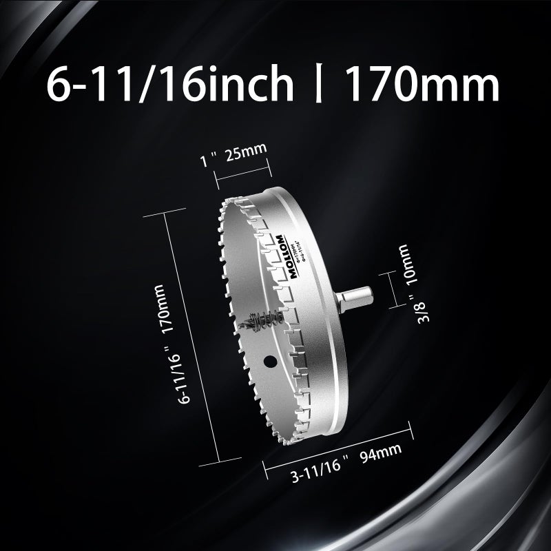 Mollom (6-11/16''|170mm) Heavy Duty Carbide Hole Saw with 2 Pilot Drill Bits  Hole Cutter cuts Stainless Steel  mild Steel  Iron  Copper  Brass  Plastic - Image 2